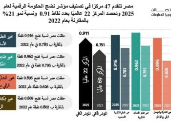 مصر تقفز 47 مركزًا في مؤشر نضج الحكومة الرقمية 2025 وتصل إلى المركز 22 عالميًا