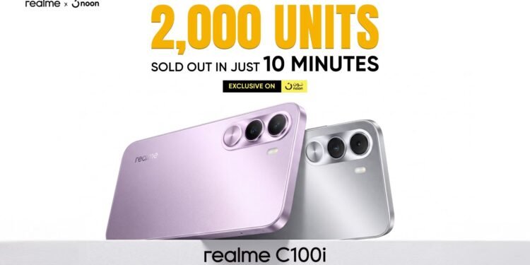 هاتف realme C100i يحقق نجاحًا باهرًا على موقع نون بعد بيع 2000 وحدة منه في 10 دقائق فقط